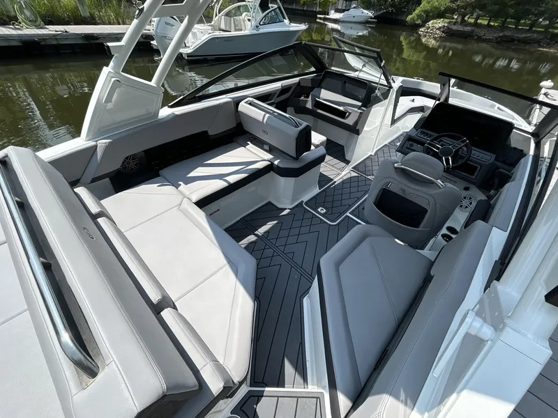 Slide: The Image of Luxurious interior of 2026 Cobalt R4 boat with sleek seating and modern design. - 5