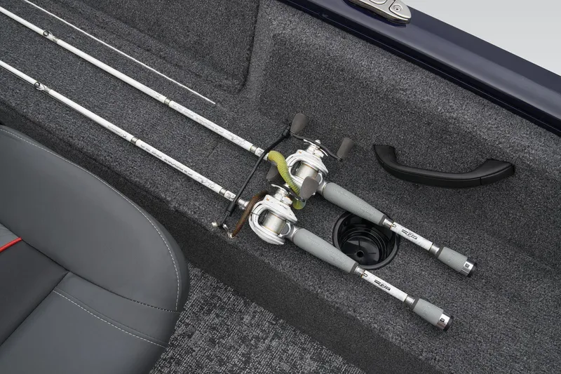 Slide: The Image of Manufacturer Provided Image: Fishing rods in Tracker Pro Guide V-16 SC boat, 2026 model, with gray interior. - 38