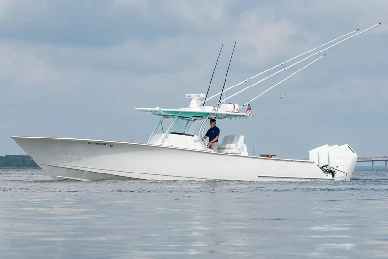 Slide: The Image of 2024 Valhalla Boatworks V-37 on water, featuring sleek design and powerful engines. - 5