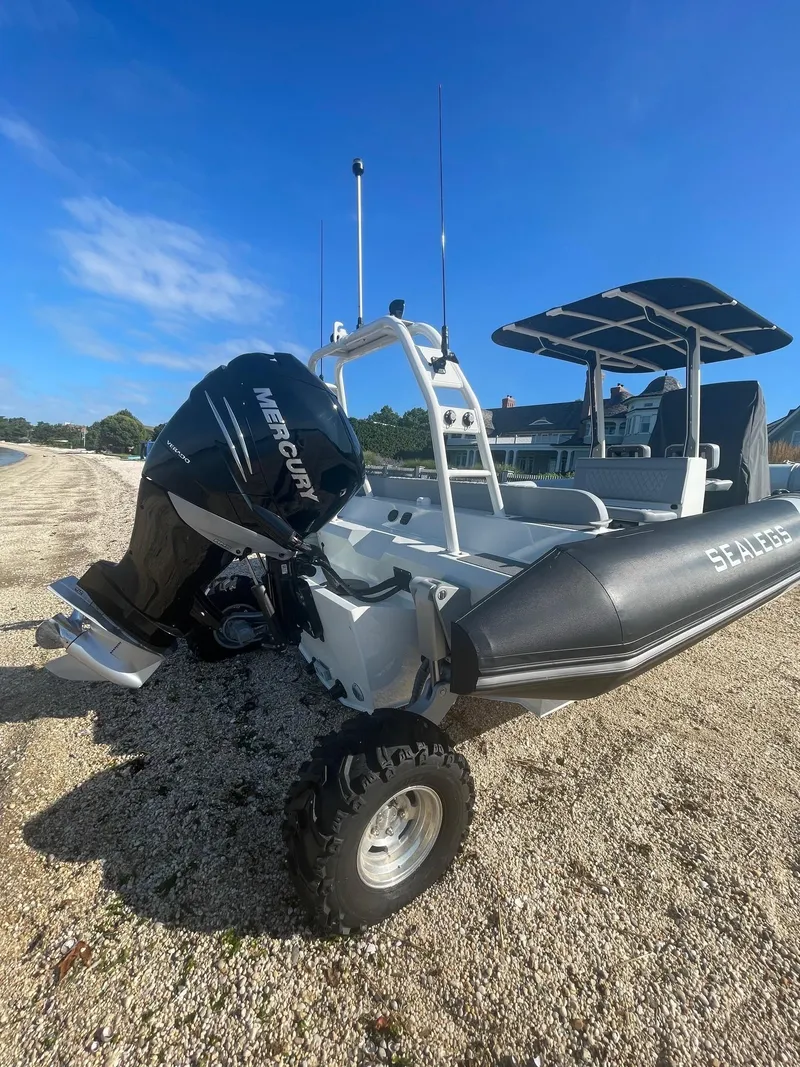 Slide: The Image of 2023 Sealegs 9M RIB with Mercury engine on a sandy beach. - 7