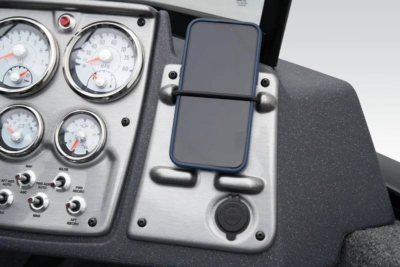 Slide: The Image of Manufacturer Provided Image: Dashboard of 2026 Tracker Pro Guide V-175 WT with gauges and phone holder. - 34
