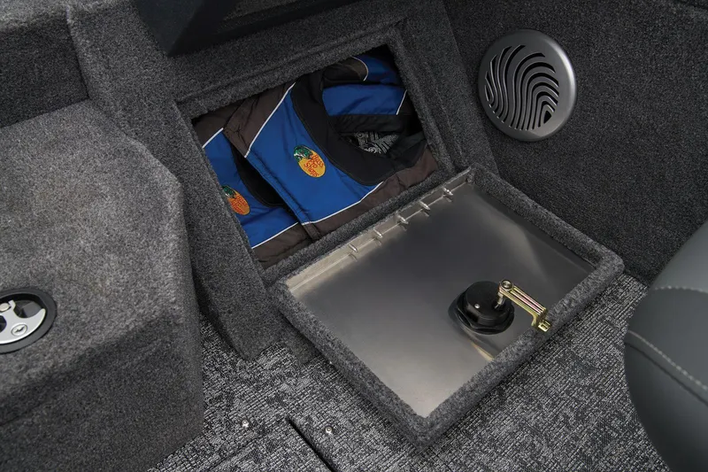 Slide: The Image of Manufacturer Provided Image: Interior storage compartment of 2026 Tracker Pro Guide V-175 WT boat with life jackets. - 45