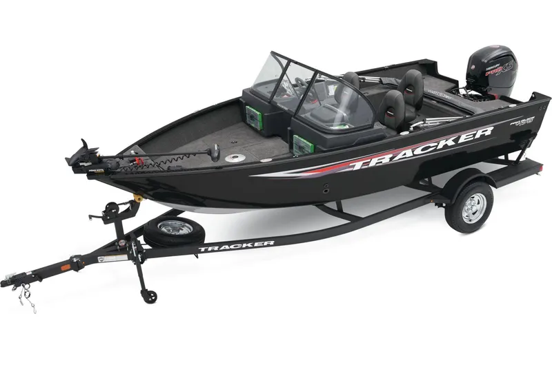 Slide: The Image of Manufacturer Provided Image: 2026 Tracker Pro Guide V-175 WT fishing boat on trailer, black with red accents. - 3