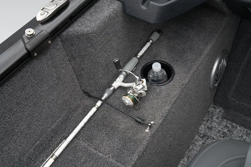 Slide: The Image of Manufacturer Provided Image: 2026 Tracker Pro Guide V-175 WT interior with fishing rod and cup holder. - 49