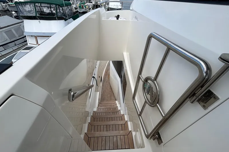 Slide: The Image of Staircase on 2010 Norseman 80 yacht with sleek design and stainless steel railing. - 170