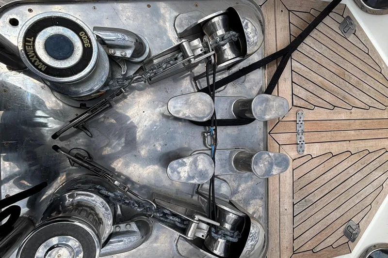 Slide: The Image of Deck of 2010 Norseman 80 yacht with winches and cleats. - 179