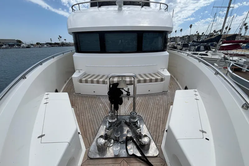 Slide: The Image of Luxury Norseman 80 yacht deck with seating, docked in marina, 2010 model. - 181