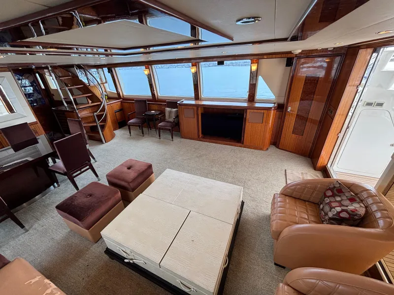 Slide: The Image of Luxurious interior of 2010 Norseman 80 yacht with elegant seating and panoramic windows. - 3