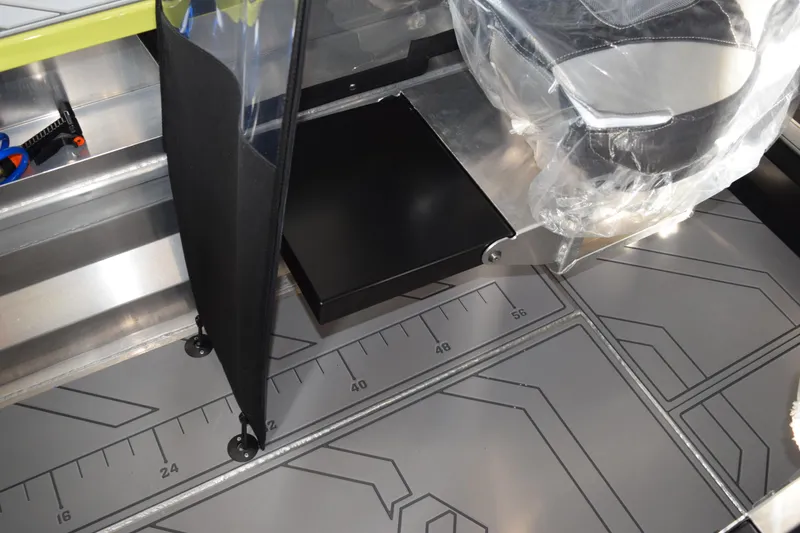 Slide: The Image of Interior of 2026 Stabicraft 1550 Fisher Offshore, featuring detailed floor measurements and seating. - 10