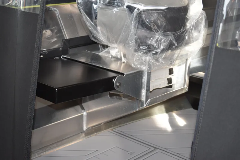 Slide: The Image of Interior of 2026 Stabicraft 1550 Fisher Offshore, featuring a sleek, modern seat design. - 22