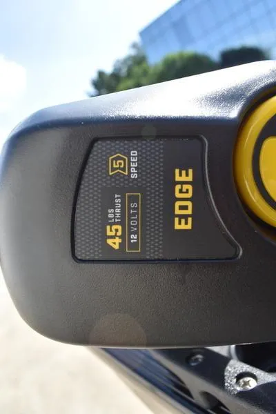 Slide: The Image of Close-up of a 2026 Lowe Skorpion 17 motor, 45 lbs thrust, 12 volts, 5-speed Edge. - 11