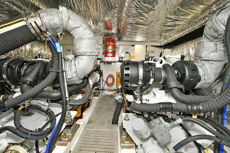Slide: The Image of Engine room of 2016 Princess 52 Flybridge Yacht with advanced machinery and insulation. - 37