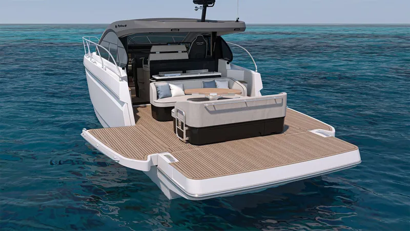 The Image of 2026 Beneteau Gran Turismo 40 yacht on open water, featuring spacious deck and seating area. - 0