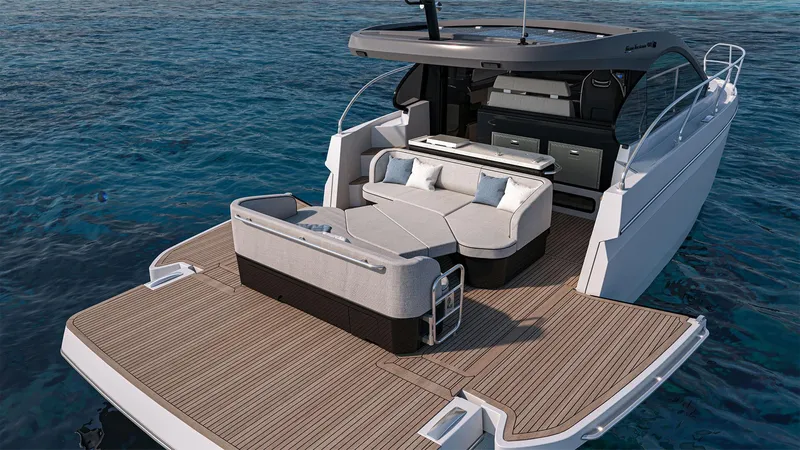 Slide: The Image of 2026 Beneteau Gran Turismo 40 yacht with spacious deck and luxurious seating on the water. - 5