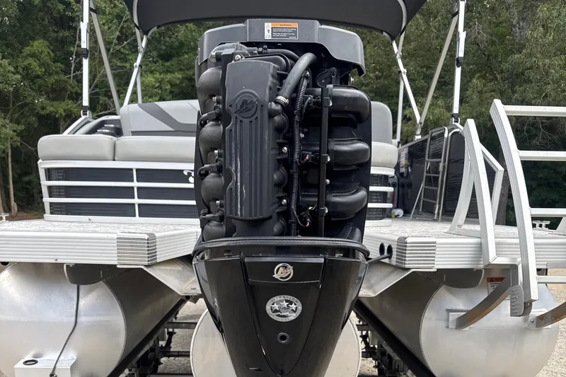 Slide: The Image of 2023 Bennington 22SX SWINGBACK pontoon boat with powerful outboard motor. - 26