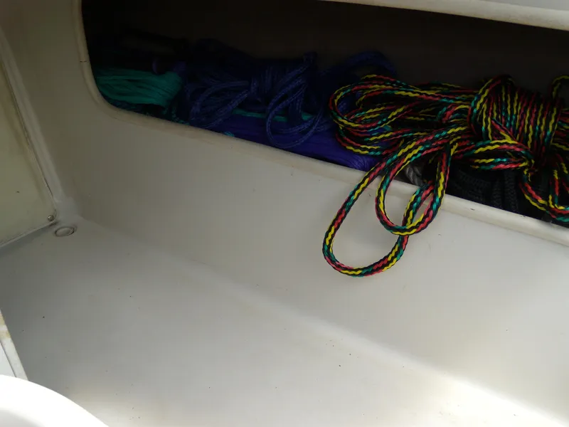 Slide: The Image of Storage compartment with colorful ropes on a 2001 Sea Ray 260 Bow Rider Select boat. - 7