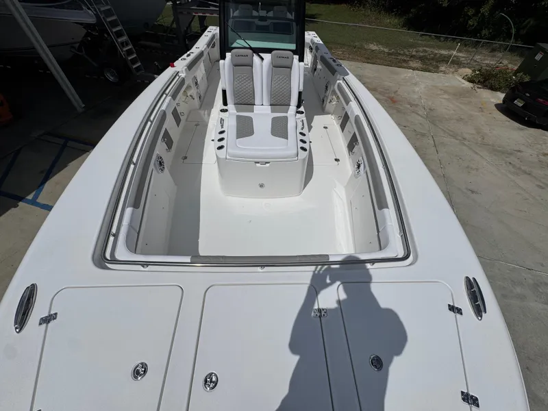 Slide: The Image of 2026 Caymas 30 CT boat interior, featuring spacious seating and modern design. - 18