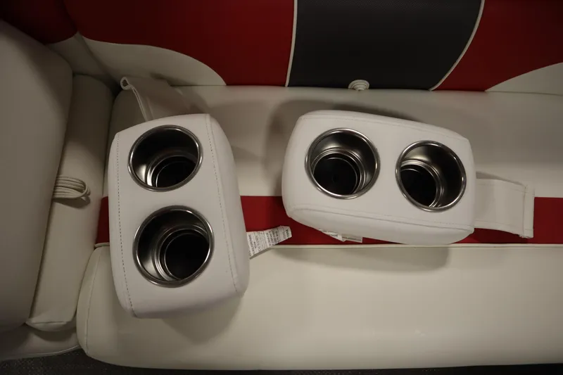 Slide: The Image of White cup holders on red and white JC 22 Limited 2014 boat seats. - 15