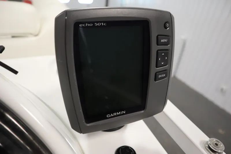 Slide: The Image of Garmin Echo 501c fishfinder on a 2014 JC 22 Limited boat dashboard. - 28