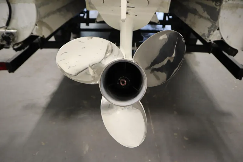 Slide: The Image of Close-up of a boat propeller on a 2014 JC 22 Limited model. - 48