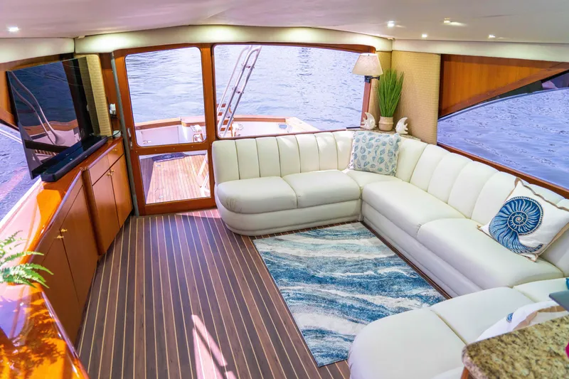 Slide: The Image of Luxurious interior of 1997 Ocean Yachts 60 Sport Fish with elegant seating and decor. - 27