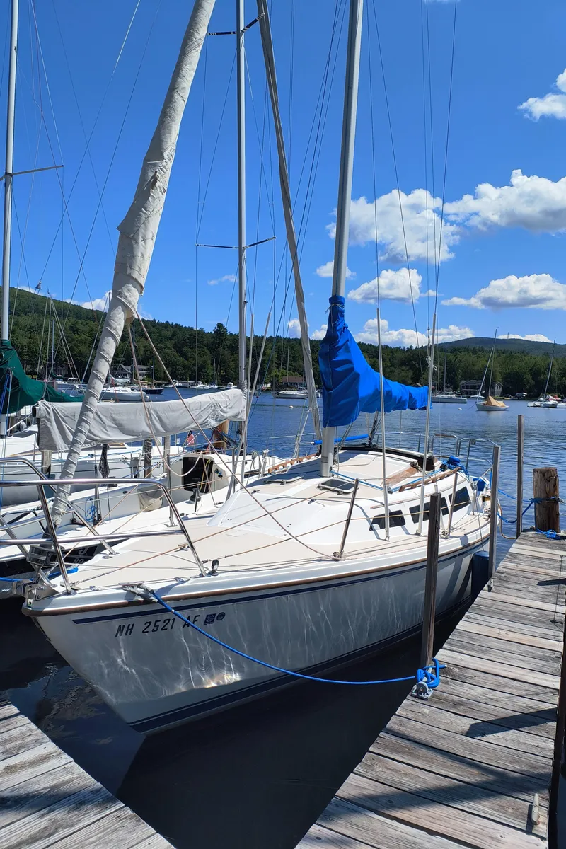 The Image of 1985 Catalina 27 sailboat docked at a marina on a sunny day. - 0