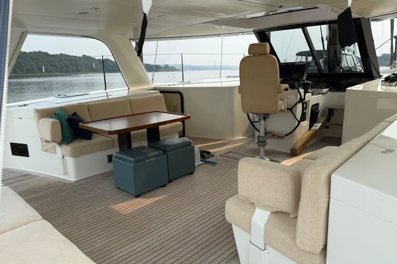 Slide: The Image of Luxurious interior of 2015 Gunboat 57' yacht with seating and helm station. - 5