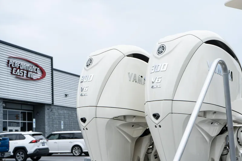 Slide: The Image of Twin Yamaha 300 V6 outboard engines on a 2026 Scout 288 LXF boat. - 7