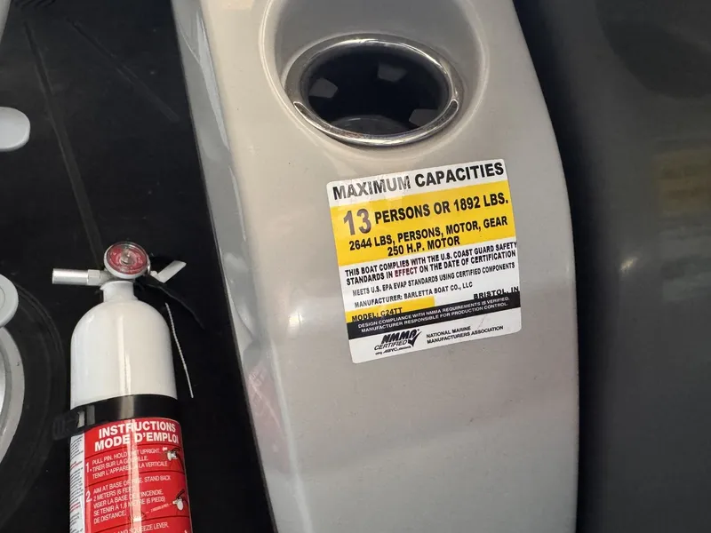 Slide: The Image of A fire extinguisher next to a sign showing maximum capacity of 13 persons or 1892 pounds. - 17