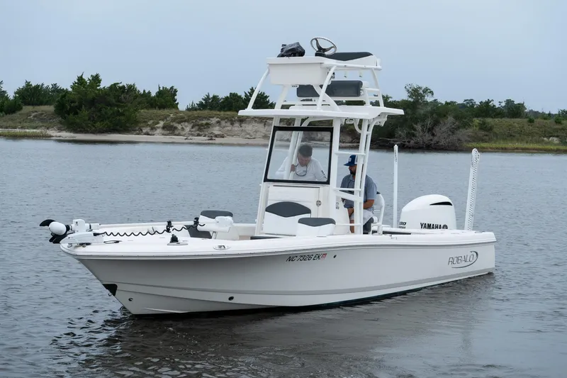 The Image of 2019 Robalo 246 Cayman SD boat on calm water with two people onboard. - 0