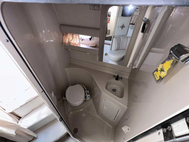 Slide: The Image of 1998 Cruisers Yachts 3075 Rogue bathroom with toilet, sink, and mirror. - 19