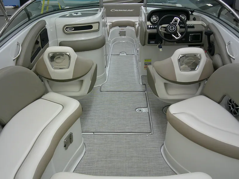 Slide: The Image of 2019 Crownline Eclipse E255 boat interior with plush seating and modern design. - 16