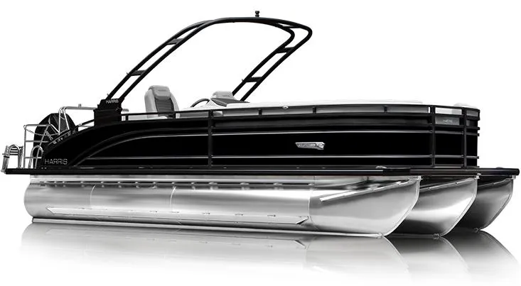 Slide: The Image of 2026 Harris Solstice 250 pontoon boat with sleek black design and modern features. - 17