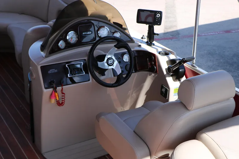 Slide: The Image of 2013 Sylvan Mirage 8522 boat with Yamaha 200 engine and wooden deck. - 20