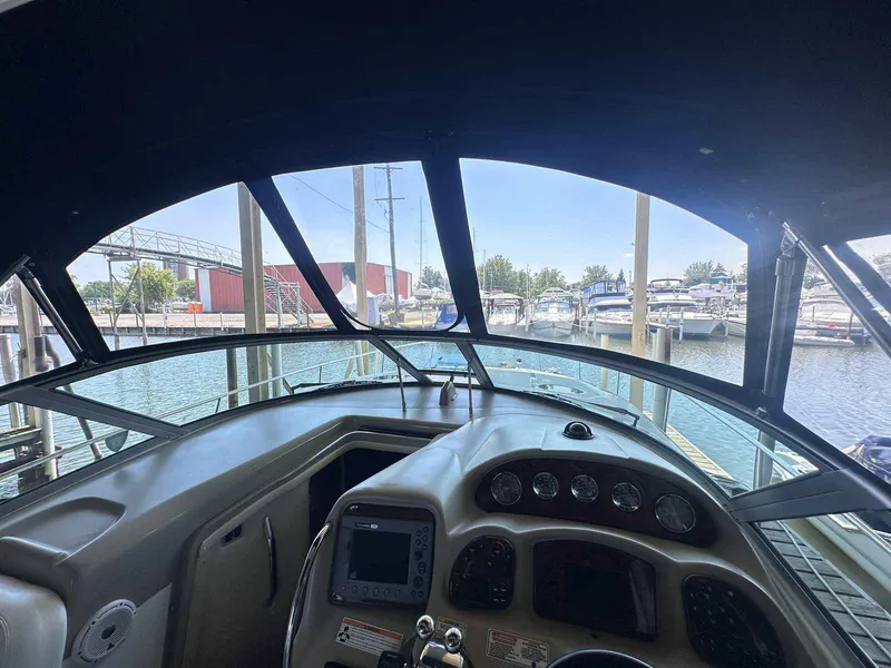 Slide: The Image of Interior view of 2007 Sea Ray 320 Sundancer boat at marina dock. - 22
