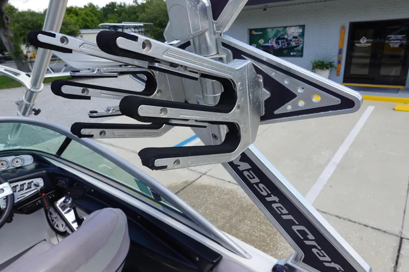 Slide: The Image of 2011 MasterCraft X15 boat with wakeboard rack and interior view. - 26