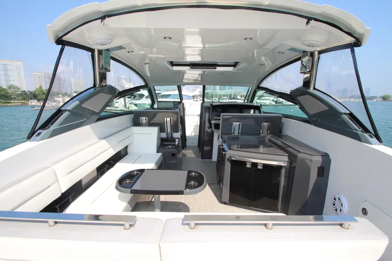 Slide: The Image of Luxurious 2018 Cobalt A36 yacht interior with spacious seating and modern amenities. - 31