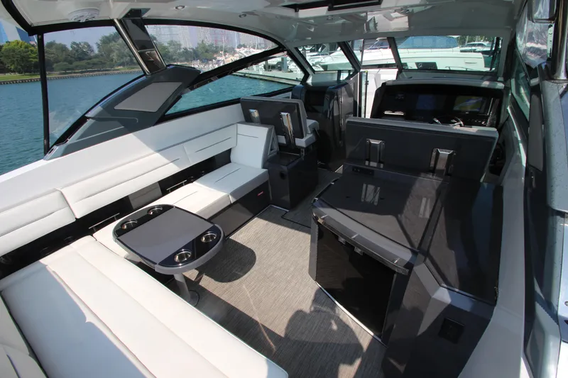 Slide: The Image of Luxurious interior of 2018 Cobalt A36 boat with sleek seating and modern design. - 37