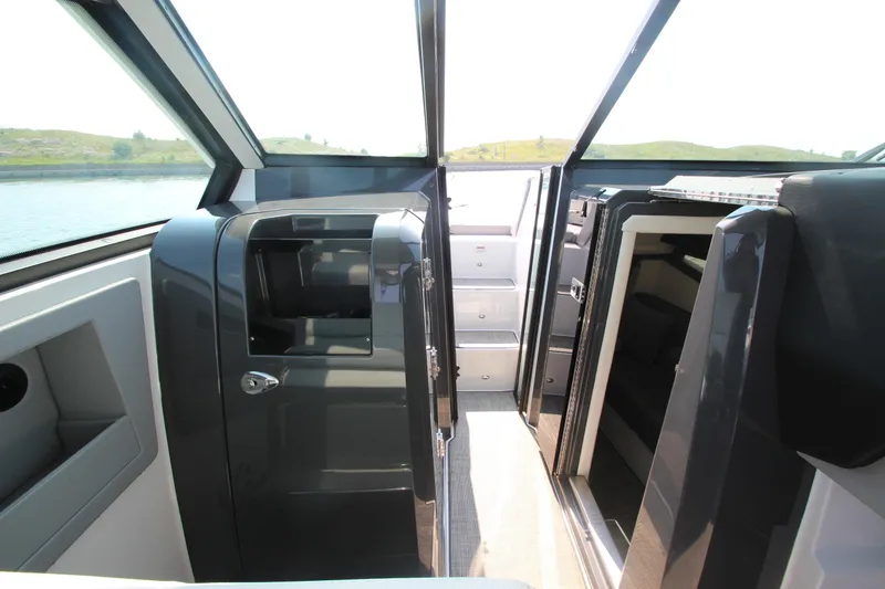 Slide: The Image of 2018 Cobalt A36 boat interior with sleek design and modern amenities. - 40