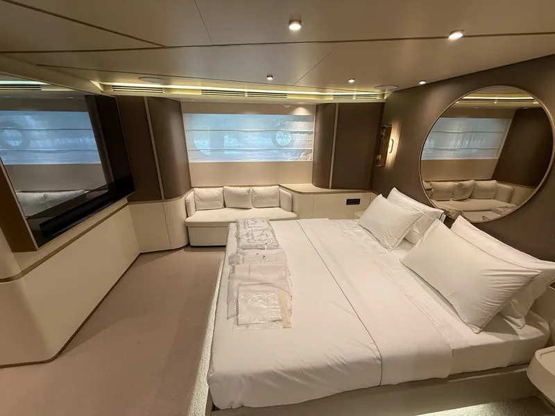 Slide: The Image of Luxurious bedroom interior of 2026 Azimut Magellano 25M yacht with modern design elements. - 20
