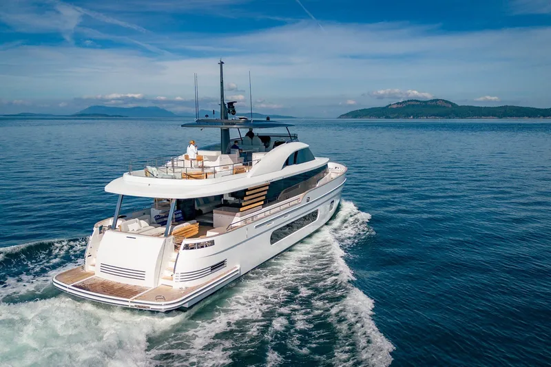 Slide: The Image of Luxury yacht Azimut Magellano 25M 2026 cruising on open sea with scenic backdrop. - 103