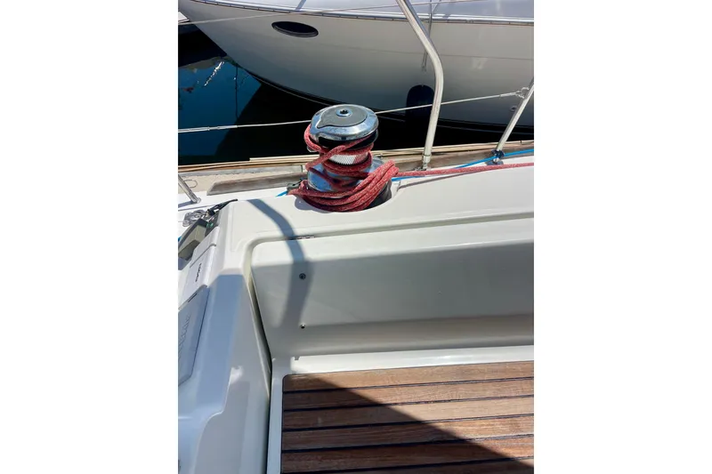 Slide: The Image of Beneteau Oceanis 48 sailboat deck with winch and ropes, 2018 model. - 19