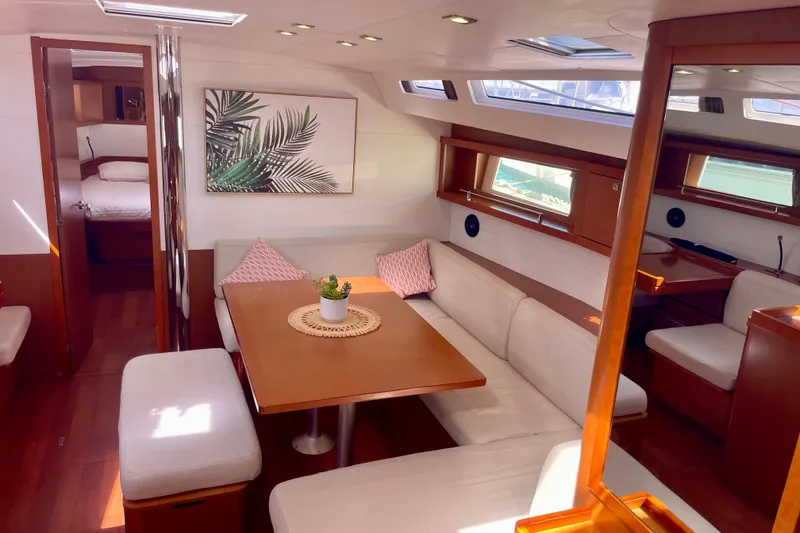 Slide: The Image of Luxurious interior of 2018 Beneteau Oceanis 48 yacht with elegant seating and decor. - 37