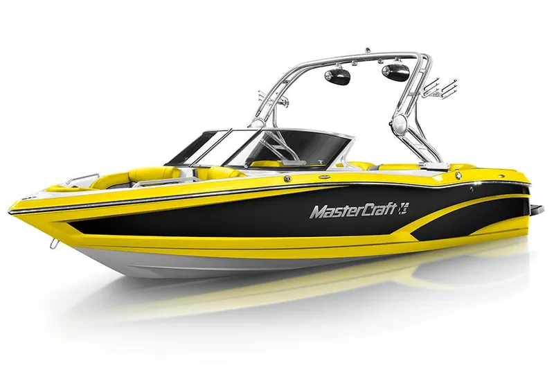 Slide: The Image of Manufacturer Provided Image: 2015 MasterCraft X10 boat, yellow and black, side view. - 13