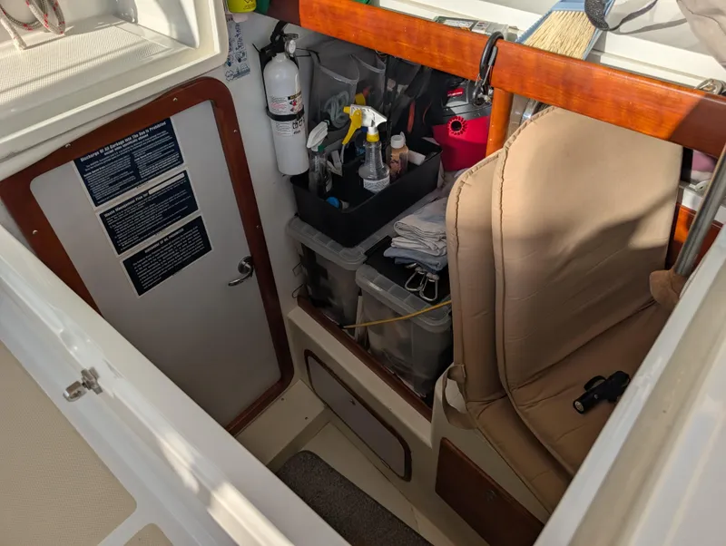 Slide: The Image of Deck of 2015 Outbound 46 sailboat with winch and rope details. - 38