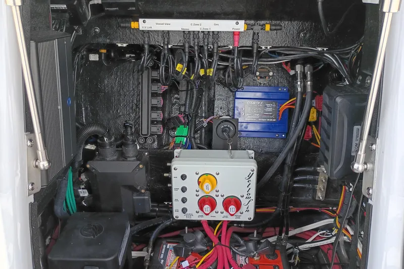 Slide: The Image of Electrical system of a 2025 Yellowfin 24 CE boat, showcasing wiring and components. - 19
