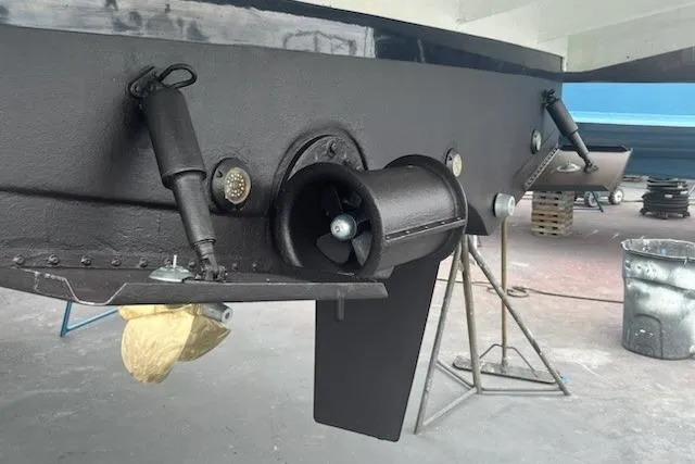 Slide: The Image of Underwater view of a 2014 Beneteau Swift Trawler 34's propeller and thruster system. - 27