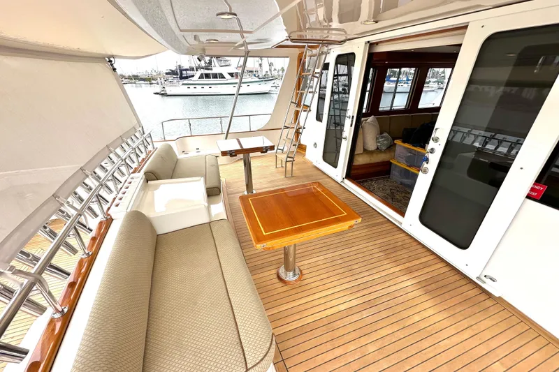 Slide: The Image of Luxurious 2006 Grand Banks 72 Yachtfisher with elegant teak deck and comfortable seating area. - 13