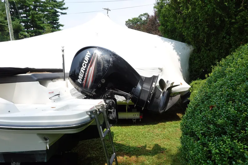 Slide: The Image of 2016 Sea Ray SPX 190 Outboard with Mercury engine, parked near greenery. - 2