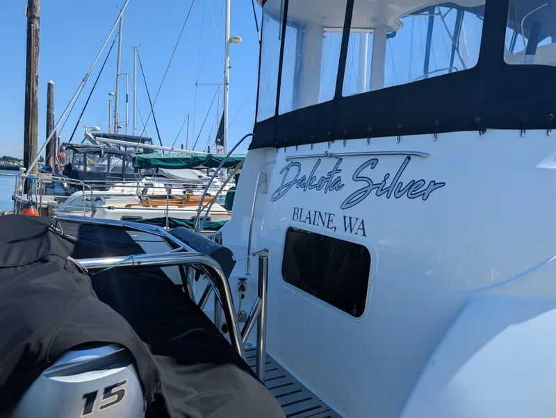 Slide: The Image of Meridian 368 yacht named Dakota Silver docked in Blaine, WA, 2006 model. - 3